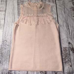 White House Black Market Pink Illusion Lace-Trimmed Sleeveless Knit Tank Top-M